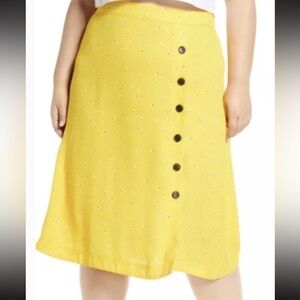 BP- Floral Side Button Maxi Skirt Yellow Spectra Daisy Ditsy Size 2X